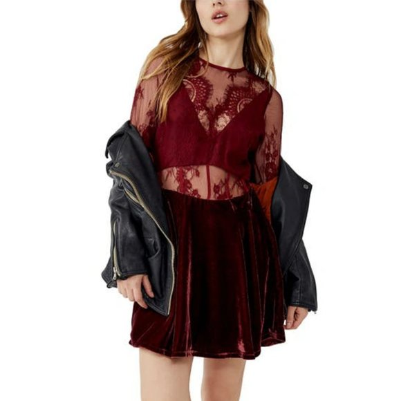 Free People Dresses & Skirts - 231. Free Peole Marlie Lace Mini Dress Garnet Red Extra Small XS
